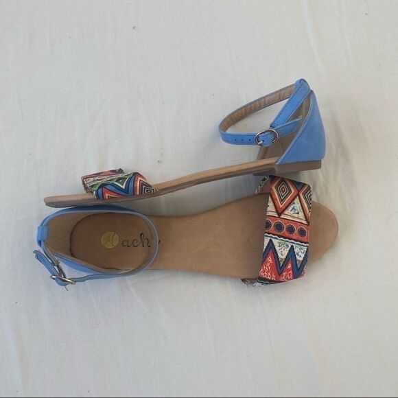Satin Tribal Patterned Ankle Strap Sandal Size 8 - Picture 5 of 7